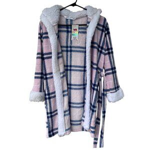 Urban Kids hooded plaid plush sleeping robe blue, pink kids' size M NWT